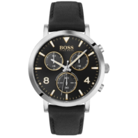 BOSS Men's Chronograph Spirit Black Leather Strap Watch 41mm