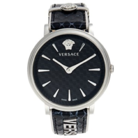 Versace Stainless Steel & Leather Strap Watch